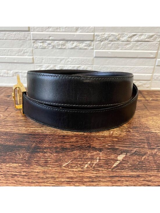 Celine Leather Triomphe Buckle Gold Belt Black main image 10